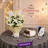 Flower bouquet+ cake+ card