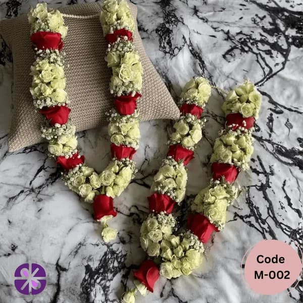 Premium Red and Cream Rose Wedding Garland (Mala) with Gypsy