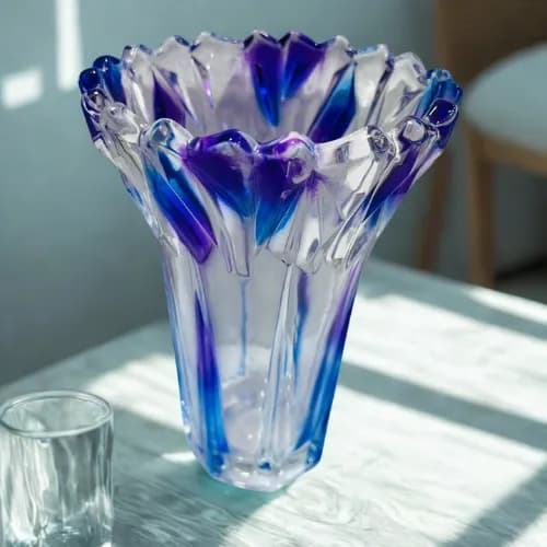 Artistic Blue & Purple Glass Flower Vase