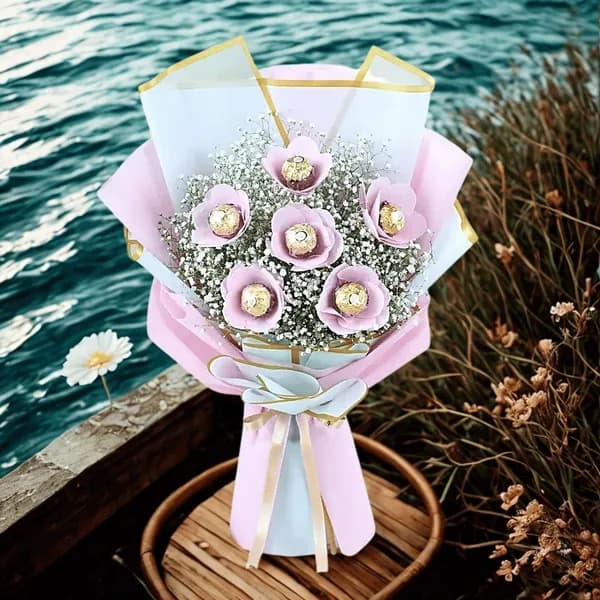 Whimsical Ferrero Rocher Blooms in Pastel Wrap