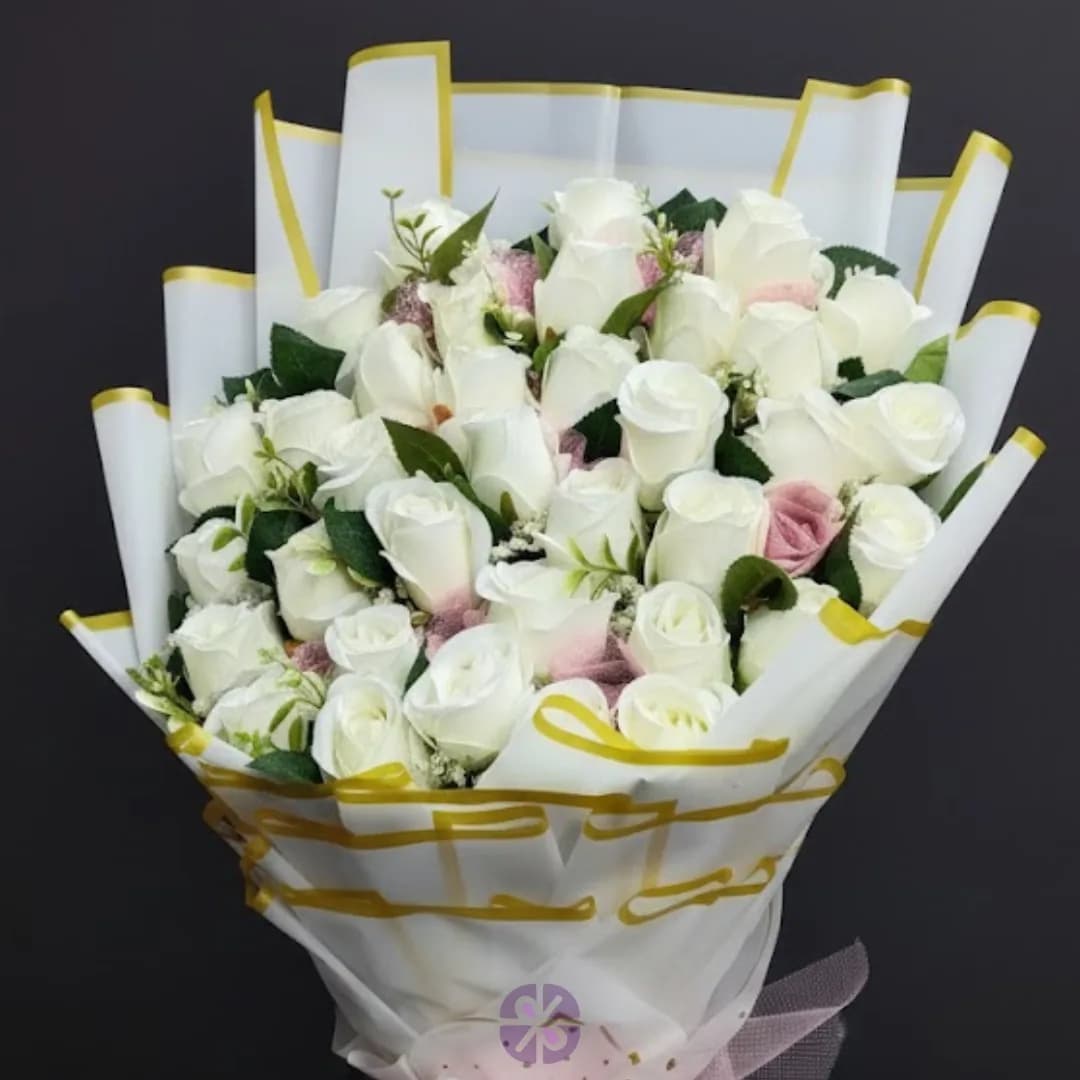 Snow White Dream Artificial White Rose Stand Bouquet