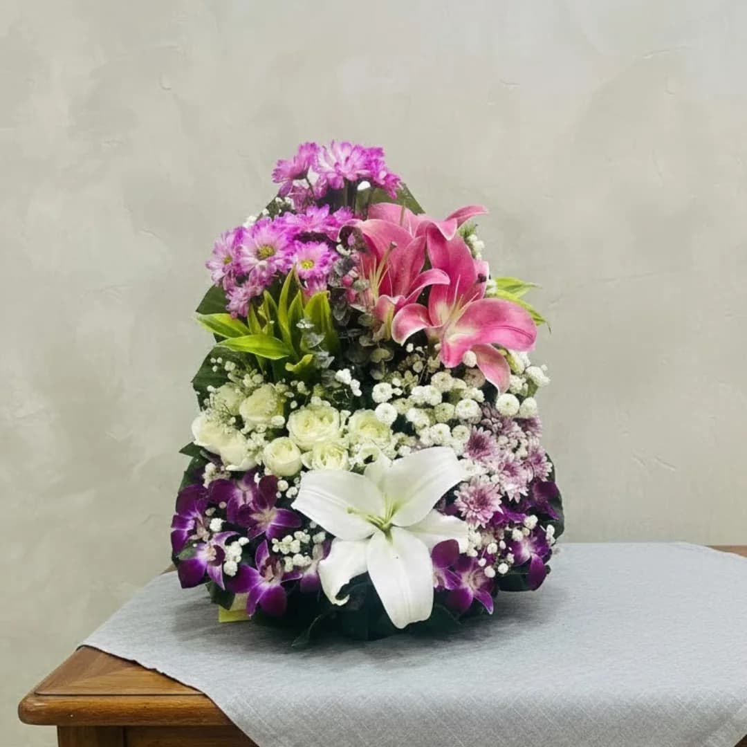 Elegant Harmony Premium Mixed Flower Basket & Round Pink Chocolate Box Combo