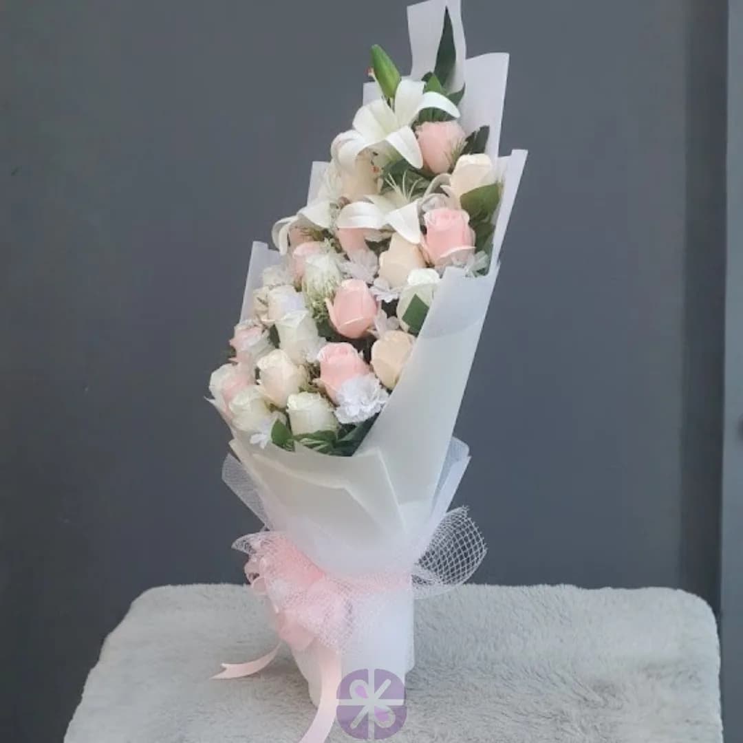 Artificial Multi-Shade Rose & Lily Stand Bouquet