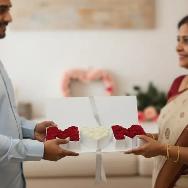 Red and White Rose "MOM" Letter Arrangement in Luxury Gift Box