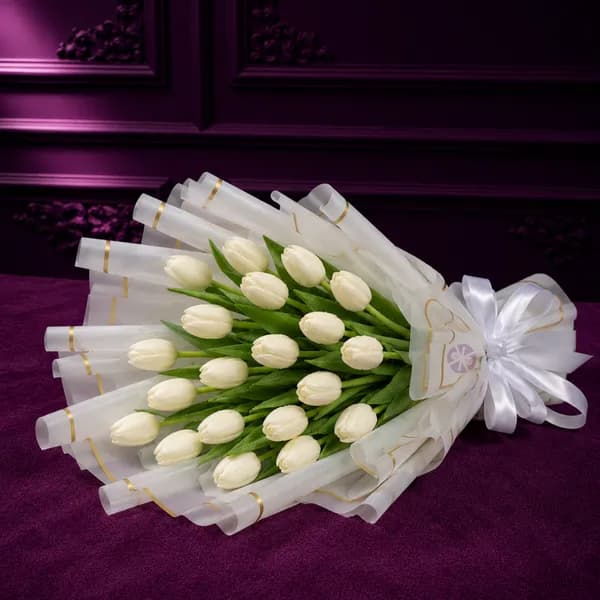 Luxury 20-Stem White Tulip Hand Bouquet