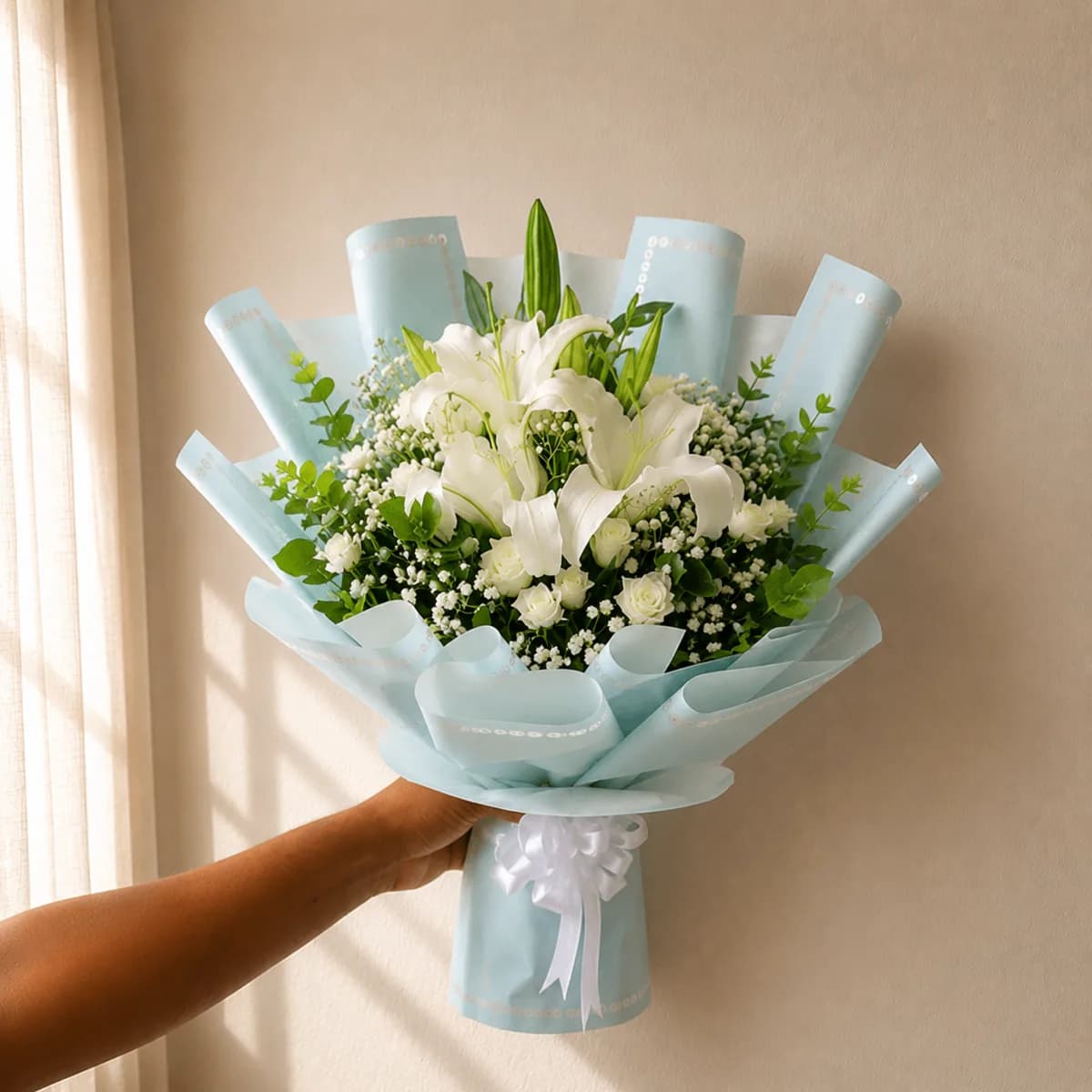 Serene Bloom White Lily & Rose Bouquet
