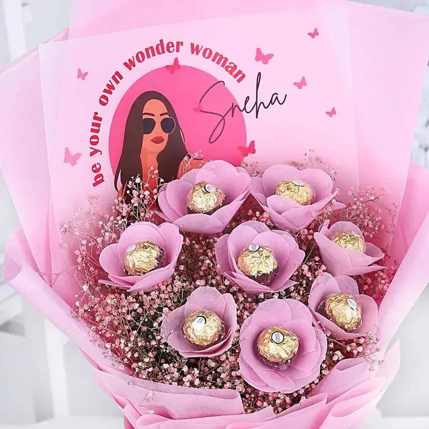 Ferrero Rocher Chocolate Bouquet in Pink Wrap