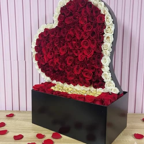 The Heart-Shaped Red Rose & Ferrero Masterpiece Box