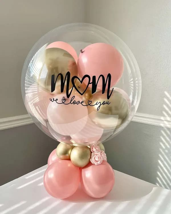 Personalized Balloon Gift for Mom – Pink & Gold Mother's Day Surprise Decoration