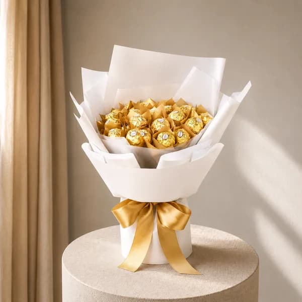 Elegant Ferrero Rocher Chocolate & White-Wrapped Treat Bouquet