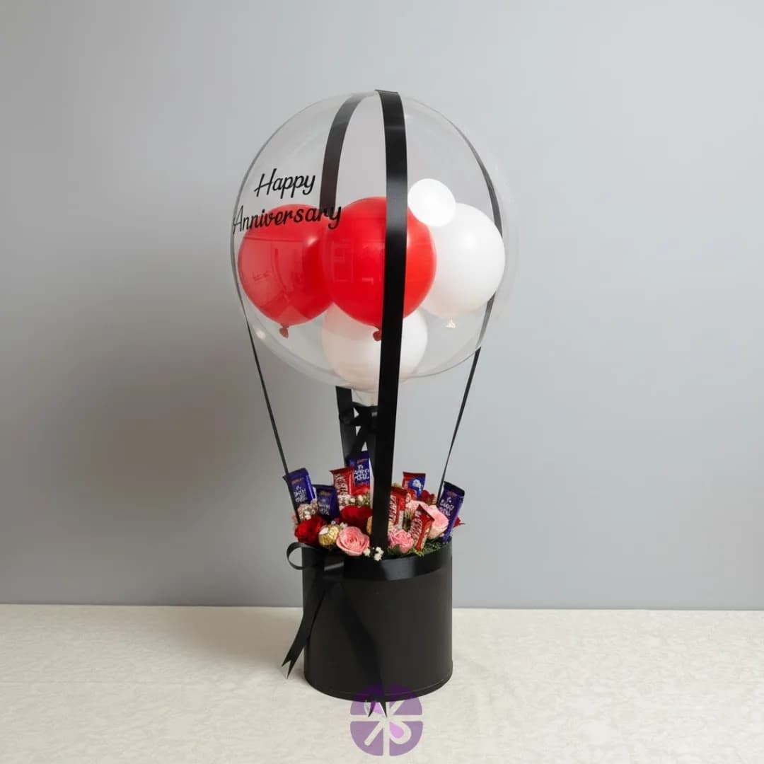 Luxury Float Hot Air Balloon Chocolate & Rose Bouquet