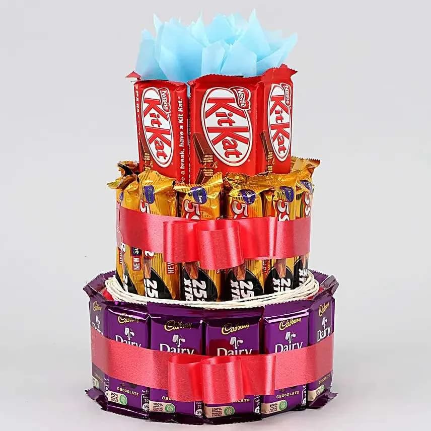 3-Layer Chocolate Tower with KitKat, 5 Star & Dairy Milk