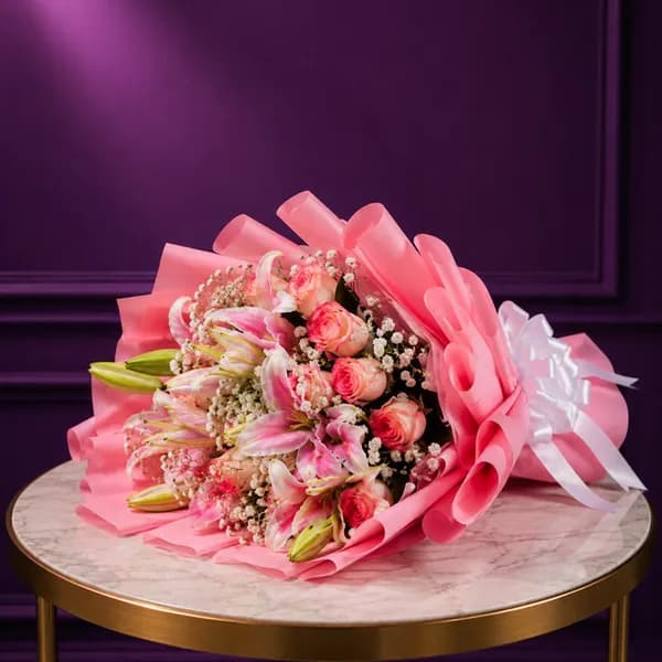 Pink Lily & Roses Handy Bouquet