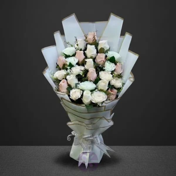 Artificial White, Shade Pink Rose Stand Bouquet