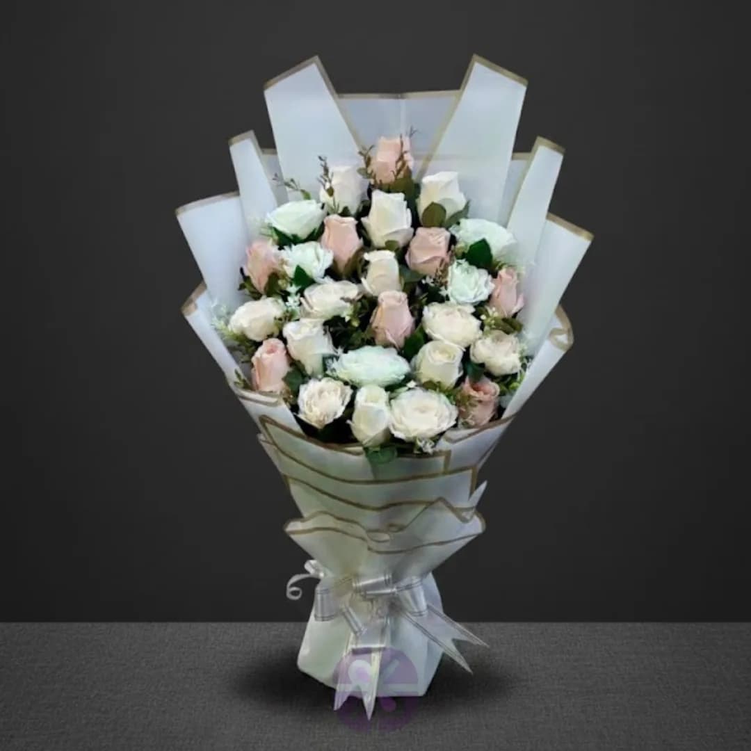 Artificial White, Shade Pink Rose Stand Bouquet