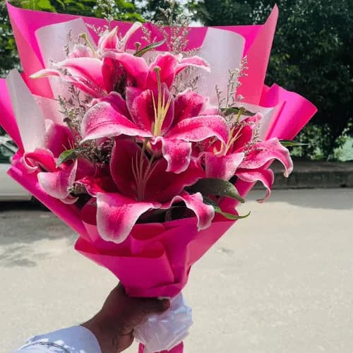 Blushing Elegance Pink Lily Bouquet