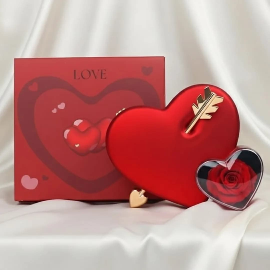 Luxury Red Heart Jewelry Gift Box with Arrow Design and Hidden Surprise Drawer
