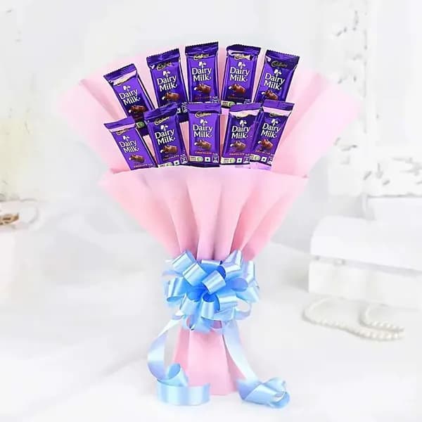 Dairy Milk Chocolate Bouquet with Blue Ribbon