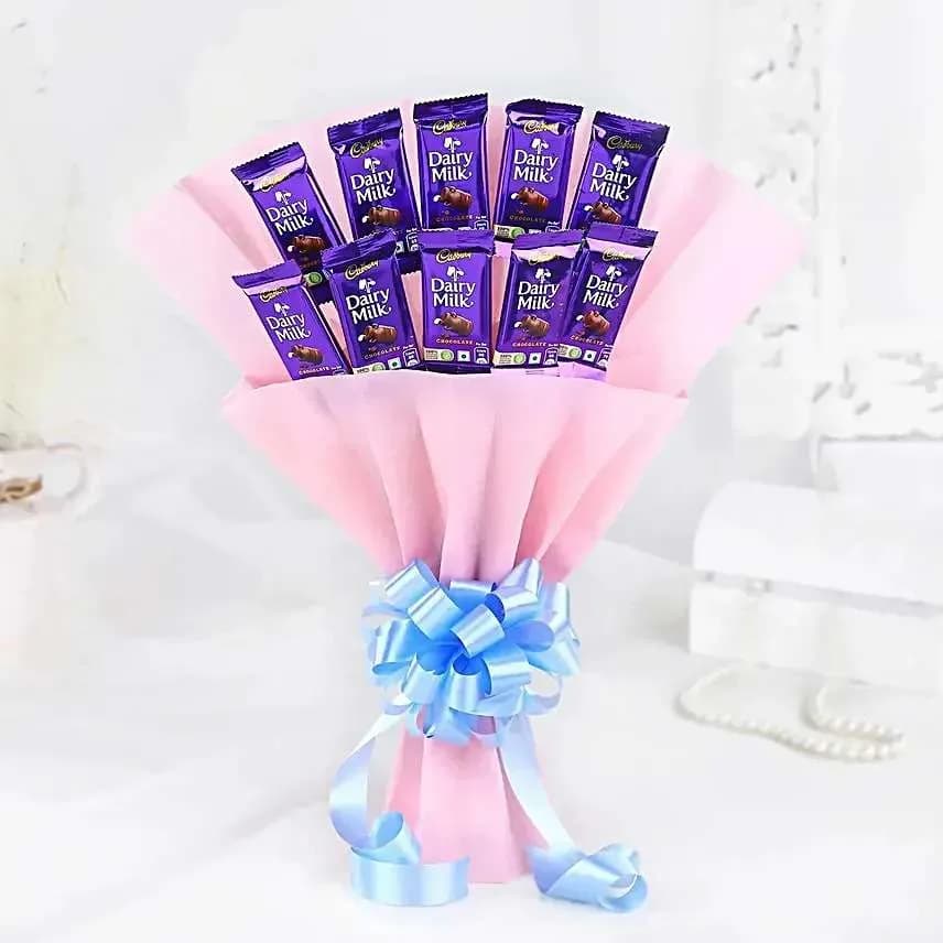 Dairy Milk Chocolate Bouquet with Blue Ribbon