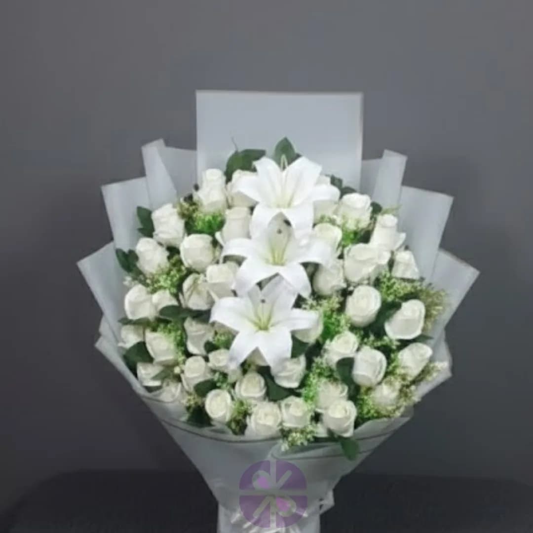 Eternal Purity  Artificial White Rose & Lily Stand Bouquet
