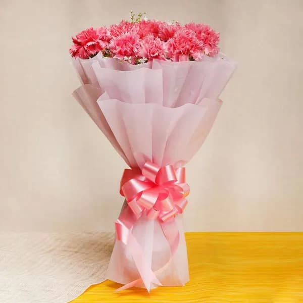 Charming Pink Carnation Bouquet – Wrapped with Love & Elegance
