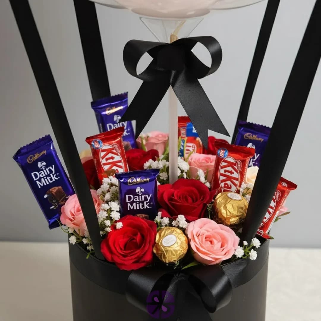 Luxury Float Hot Air Balloon Chocolate & Rose Bouquet