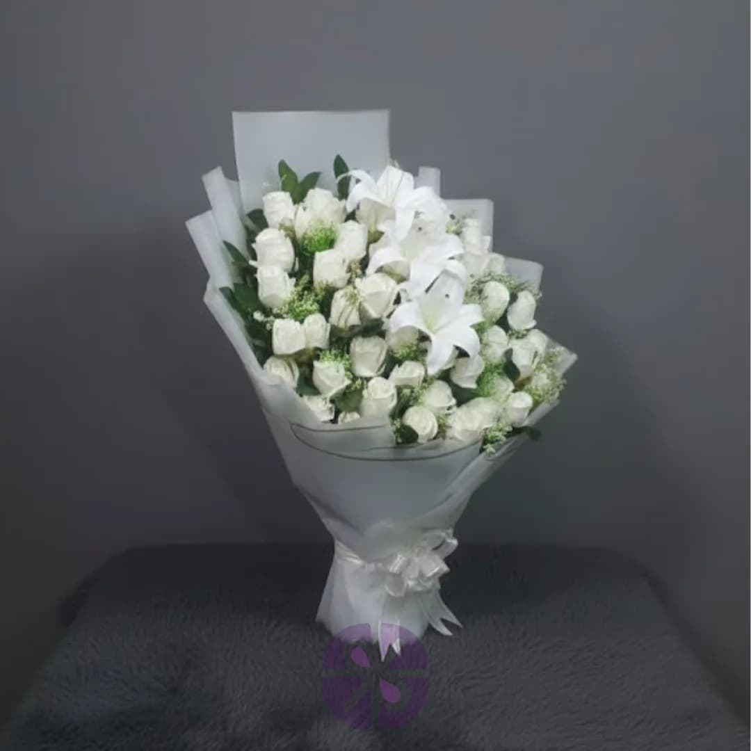 Eternal Purity  Artificial White Rose & Lily Stand Bouquet