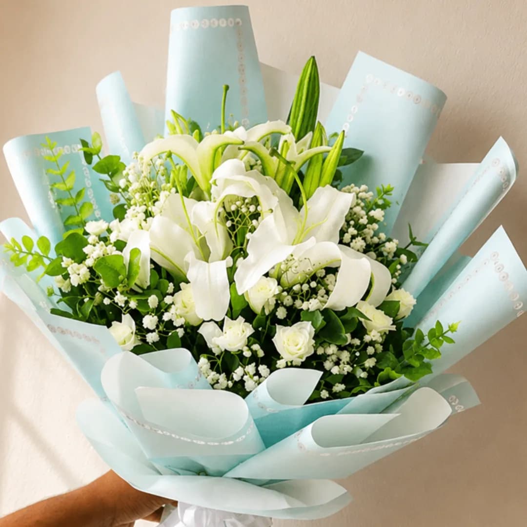 Serene Bloom White Lily & Rose Bouquet
