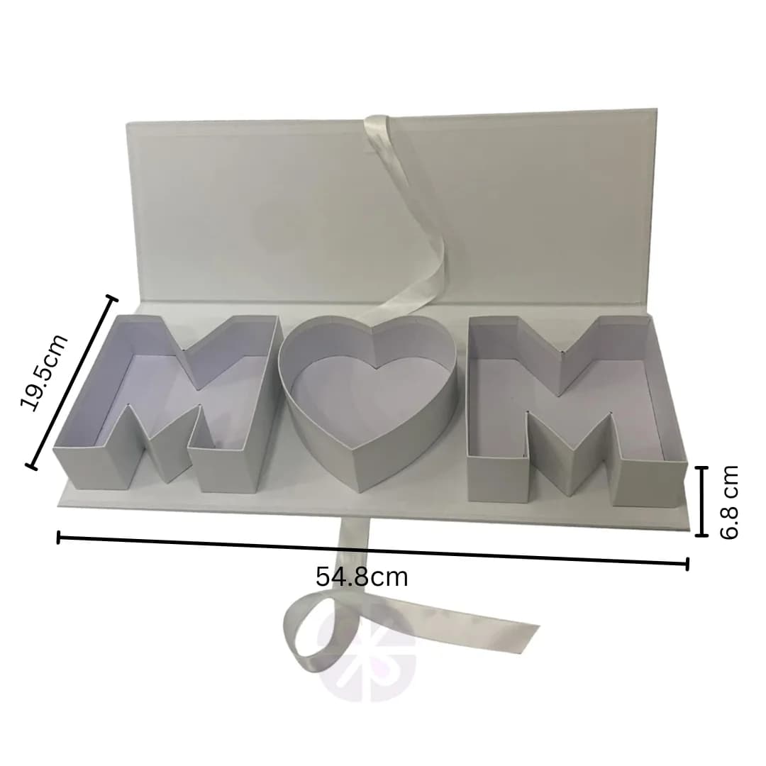 Red and White Rose "MOM" Letter Arrangement in Luxury Gift Box