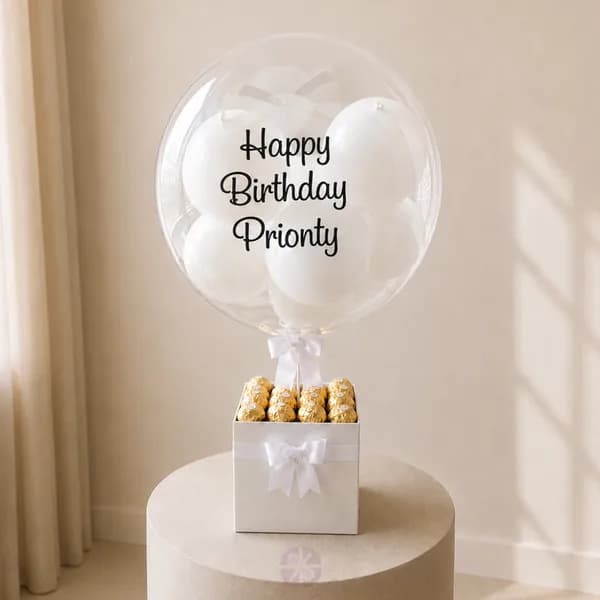 Elegant White Balloon Box with Ferrero Rocher