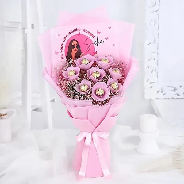 Ferrero Rocher Chocolate Bouquet in Pink Wrap