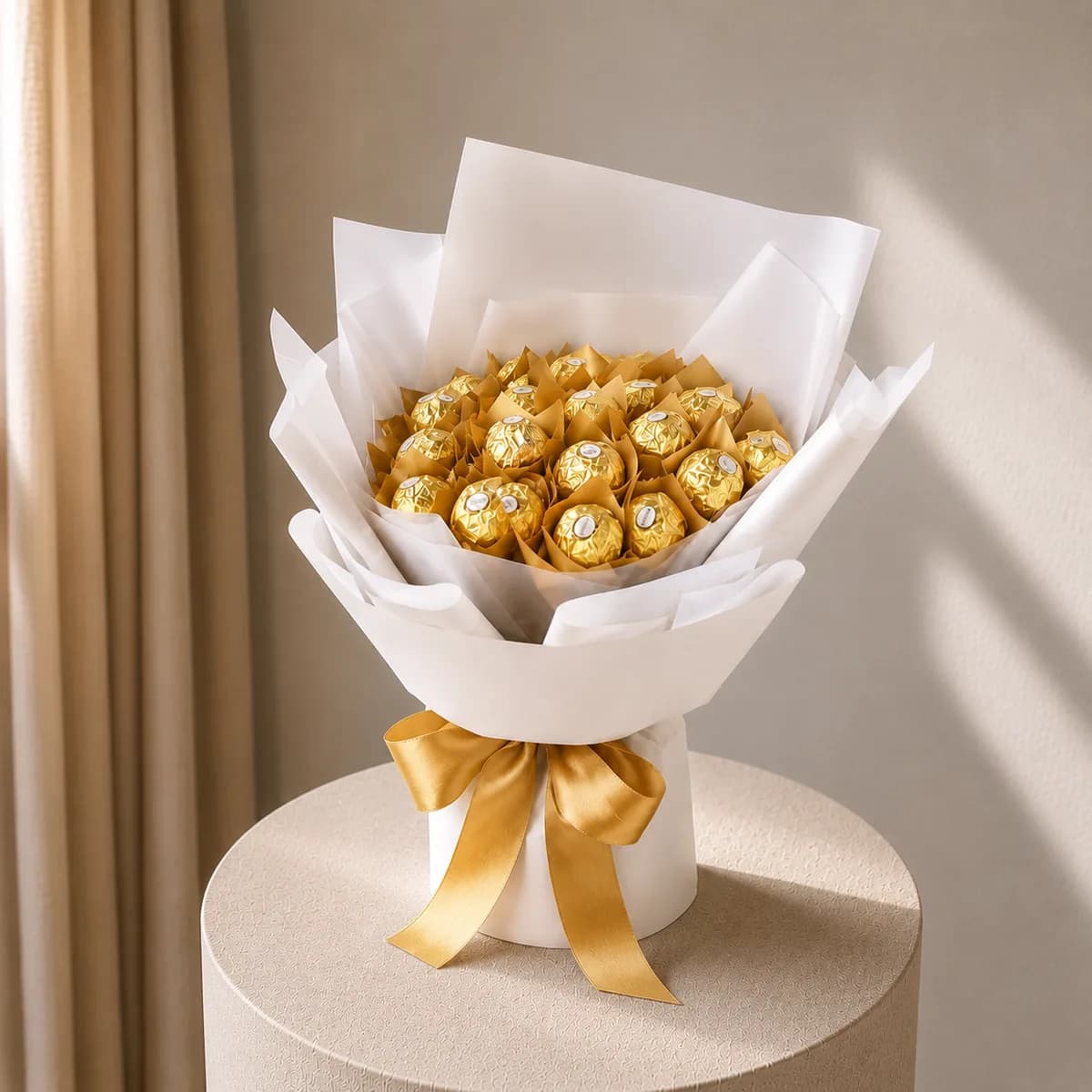 Elegant Ferrero Rocher Chocolate & White-Wrapped Treat Bouquet