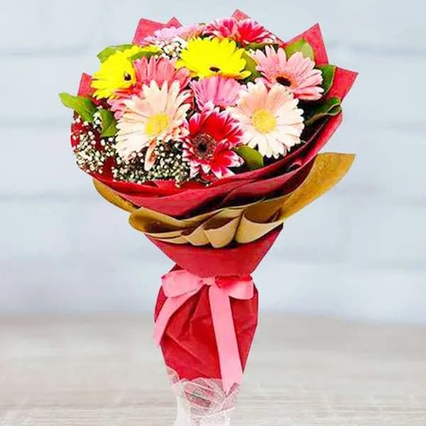 Vibrant Mixed Gerbera Flower Bouquet – Colorful & Joyful Gift Wrap