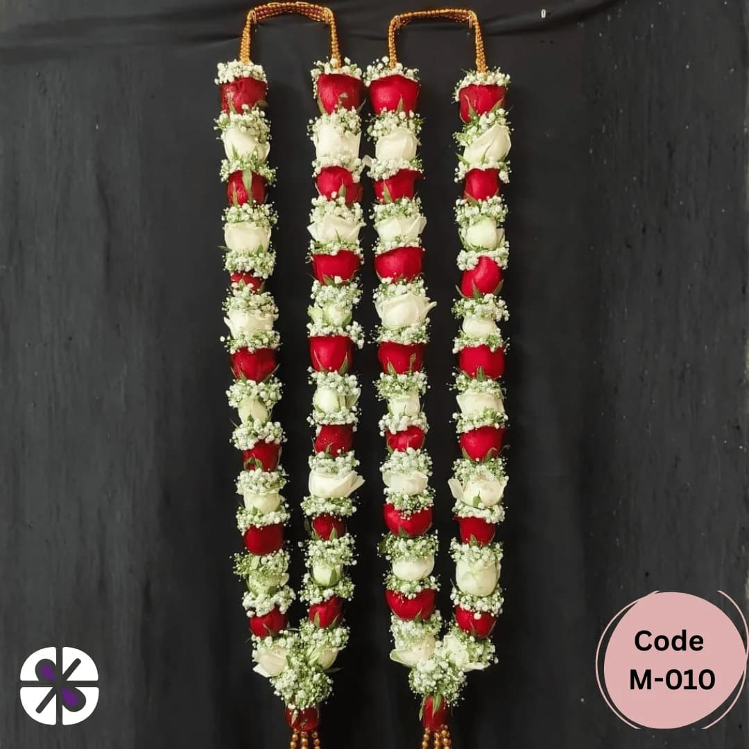 Classical Red & White Rose Wedding Jaimala Garland