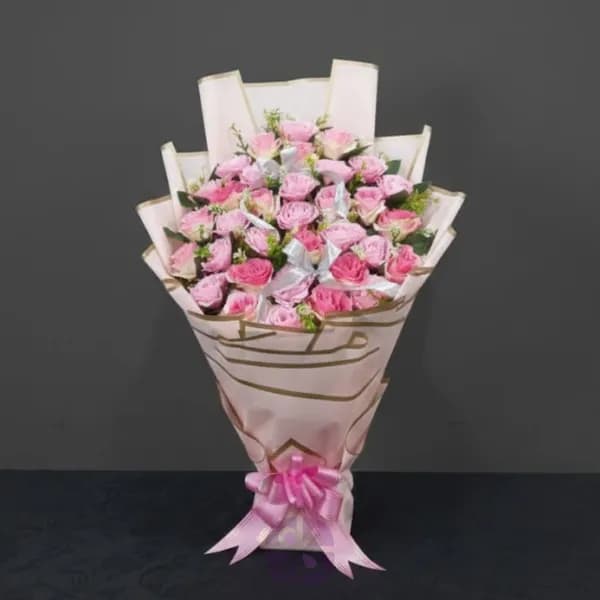 Sweet Embrace Artificial Pink Rose Stand Bouquet in Soft Pink Wrap