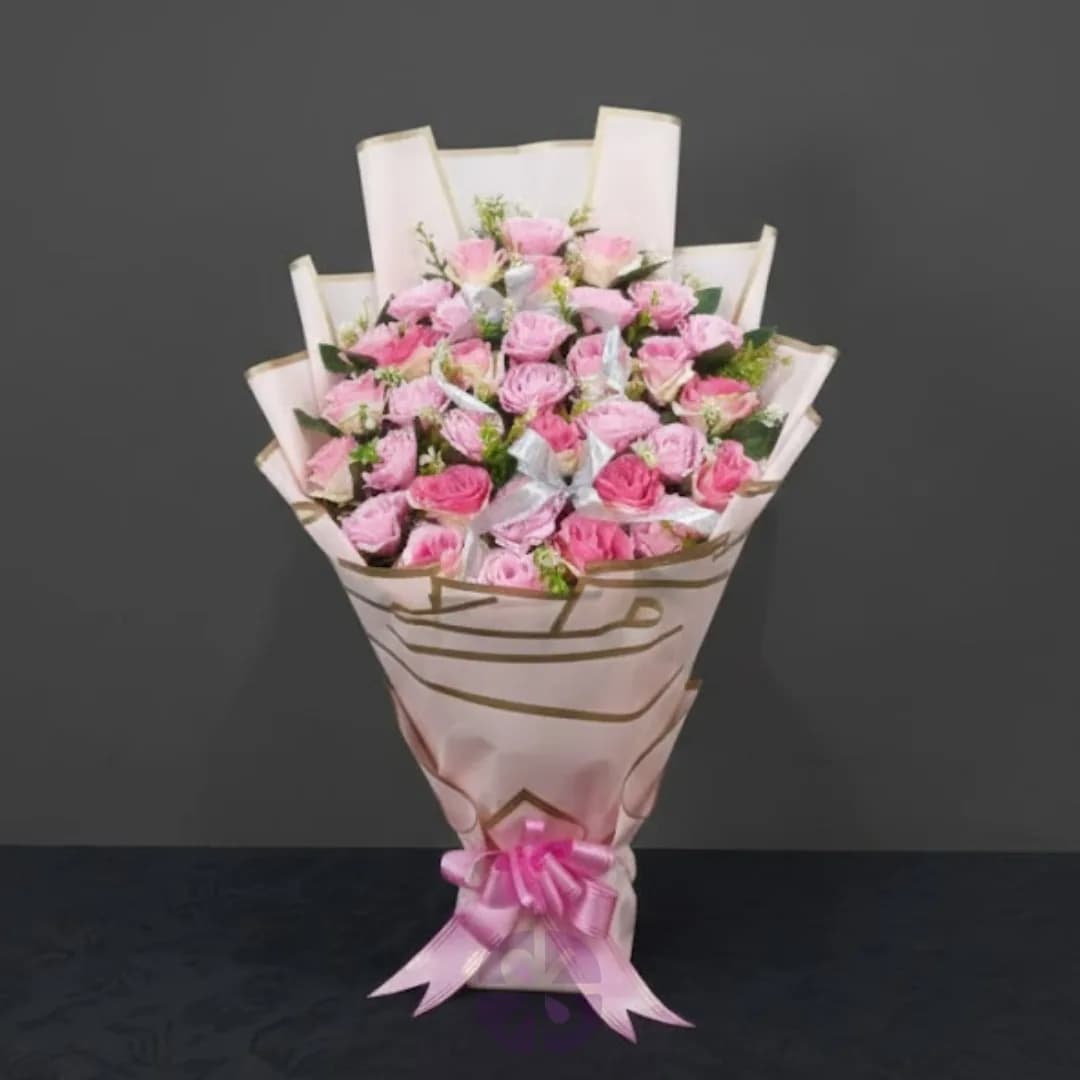 Sweet Embrace Artificial Pink Rose Stand Bouquet in Soft Pink Wrap