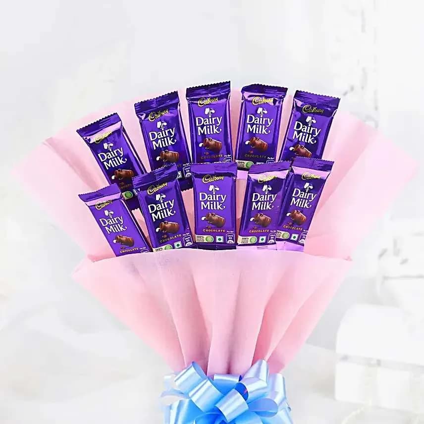 Dairy Milk Chocolate Bouquet with Blue Ribbon