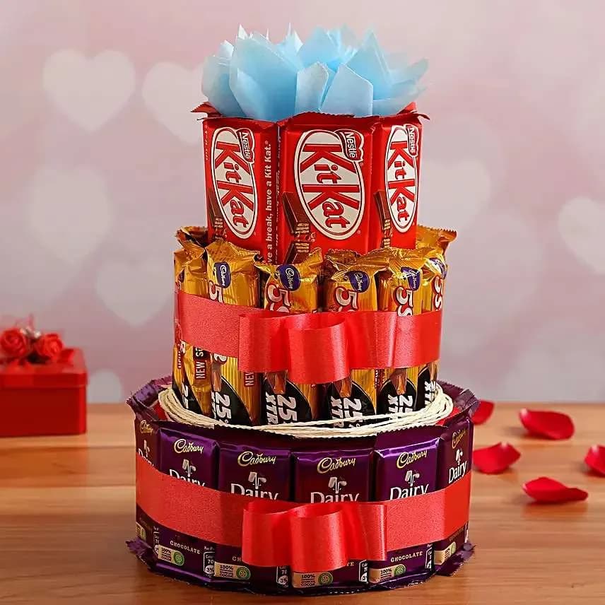 3-Layer Chocolate Tower with KitKat, 5 Star & Dairy Milk