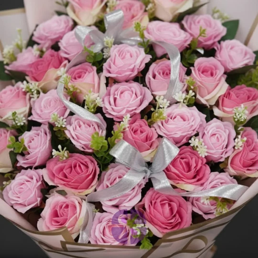 Sweet Embrace Artificial Pink Rose Stand Bouquet in Soft Pink Wrap