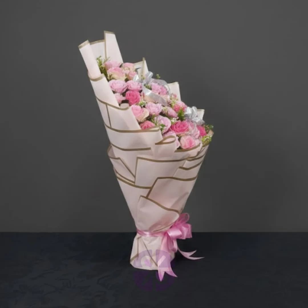 Sweet Embrace Artificial Pink Rose Stand Bouquet in Soft Pink Wrap