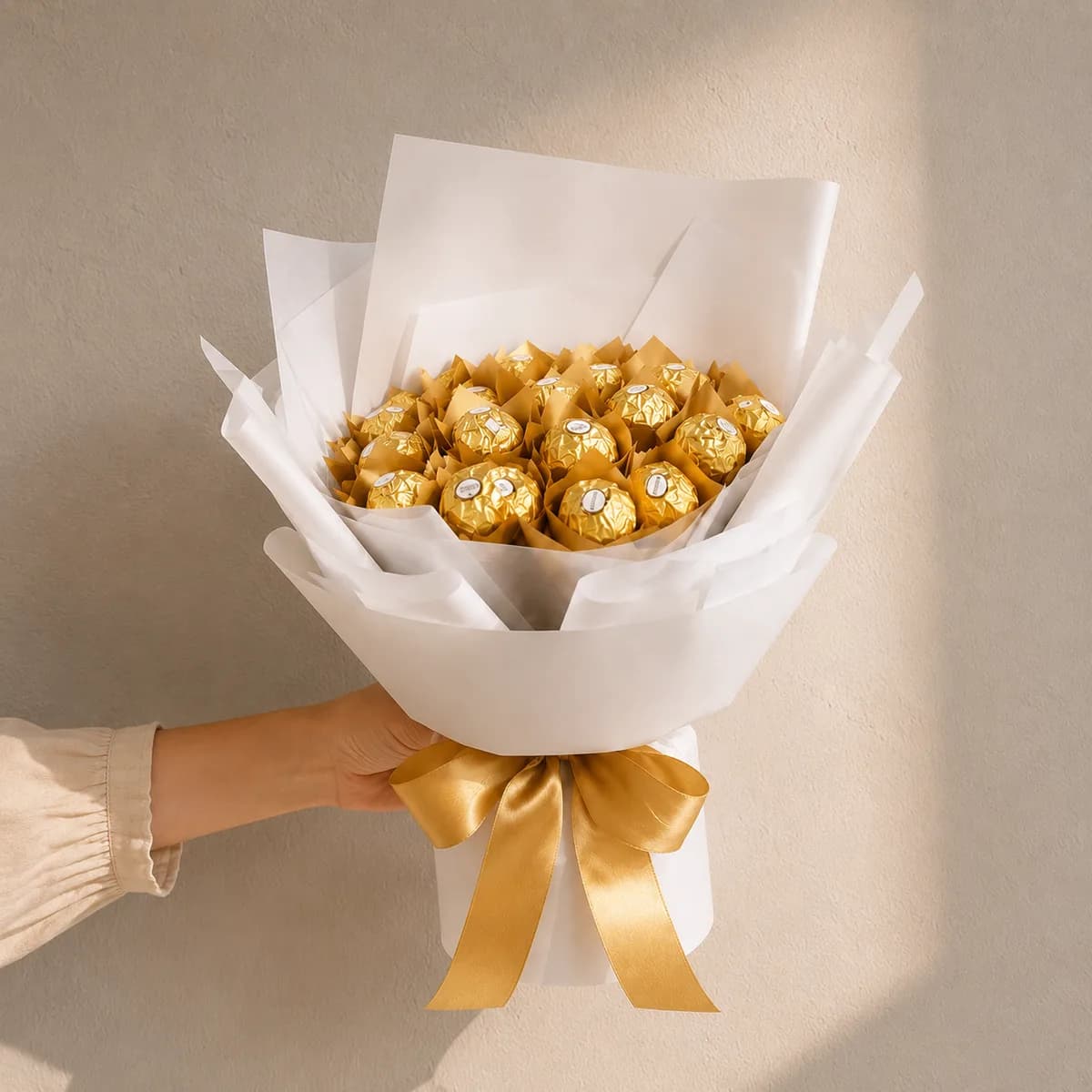 Elegant Ferrero Rocher Chocolate & White-Wrapped Treat Bouquet