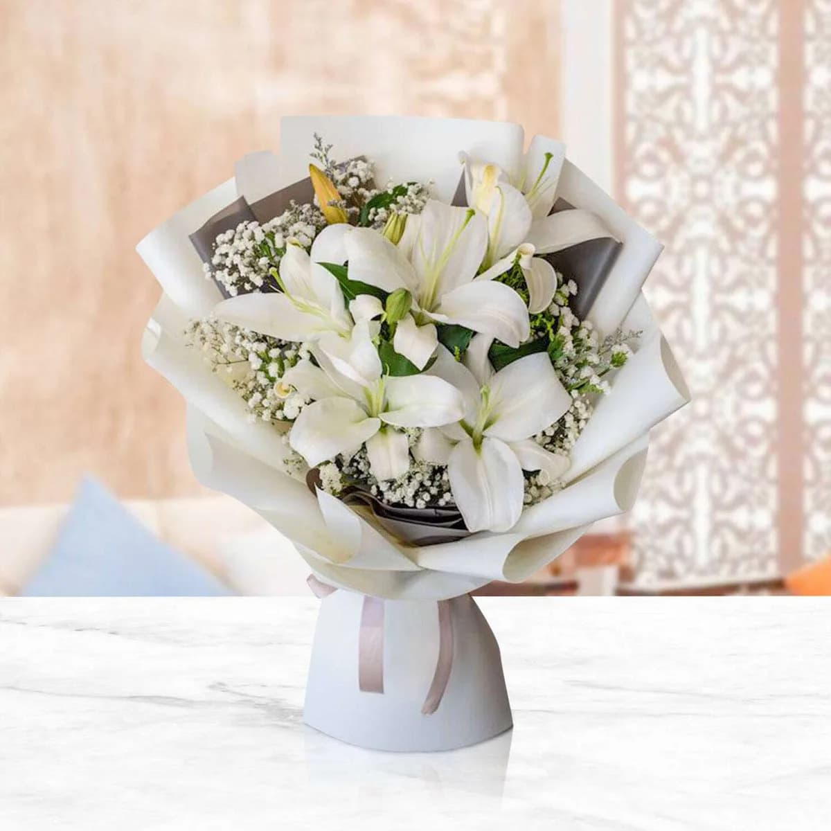 Pure Elegance White Lily Bouquet – Classic Flower Gift for Any Occasion