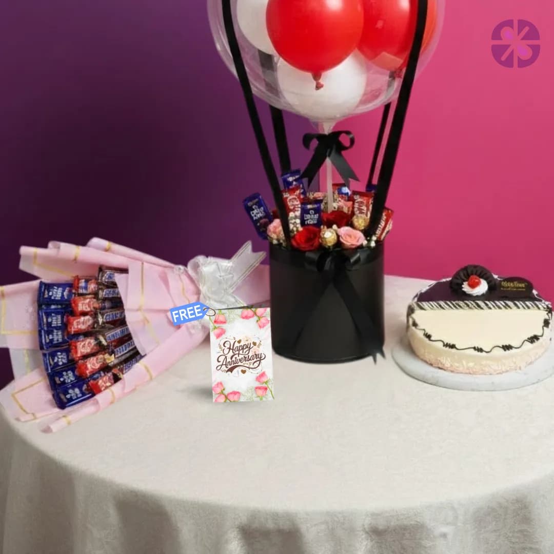 Anniversary Grandeur: Ultimate Chocolate & Balloon Bouquet with Cake  Combo Set