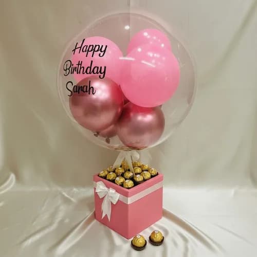 Customized Birthday Balloon Box with Ferrero Rocher & Pink Balloons