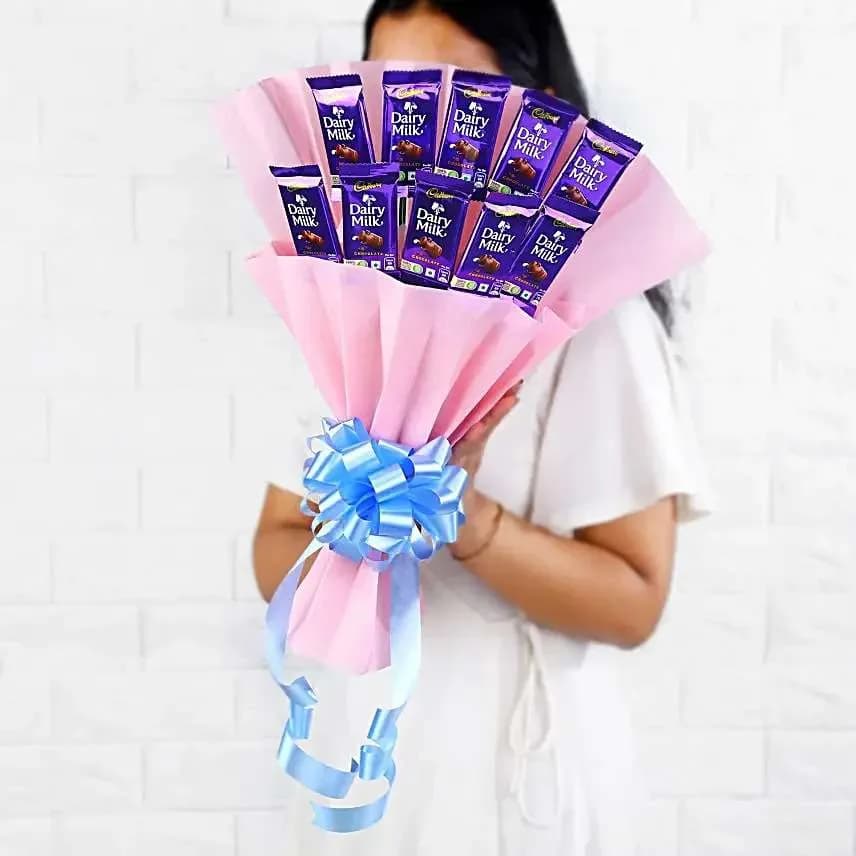 Dairy Milk Chocolate Bouquet with Blue Ribbon