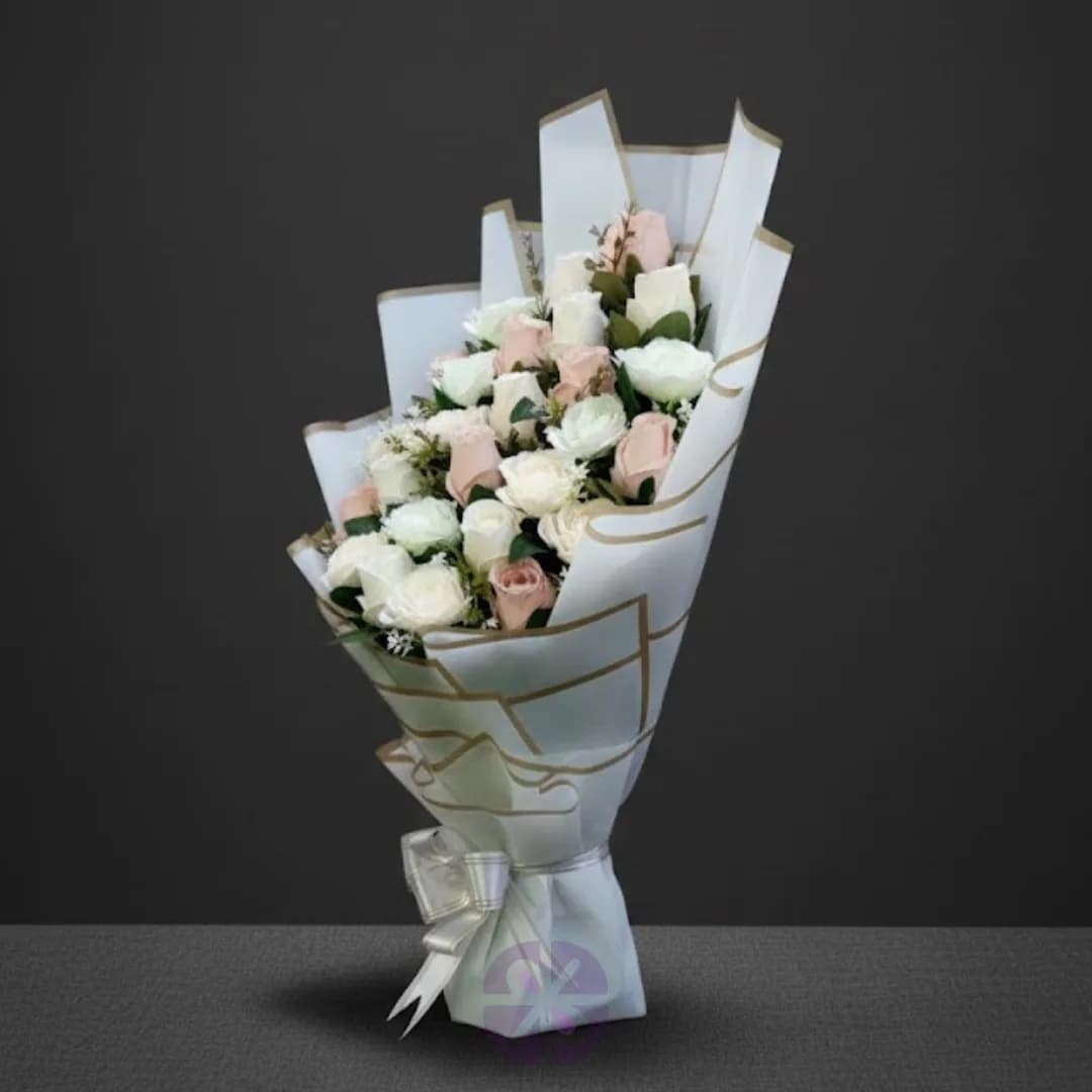 Artificial White, Shade Pink Rose Stand Bouquet