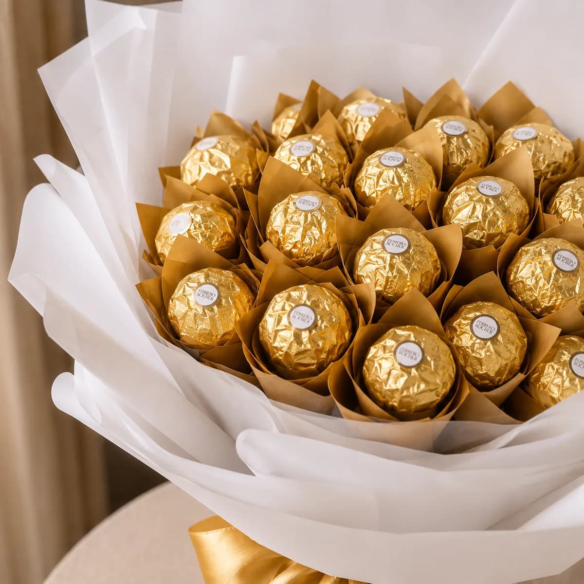 Elegant Ferrero Rocher Chocolate & White-Wrapped Treat Bouquet