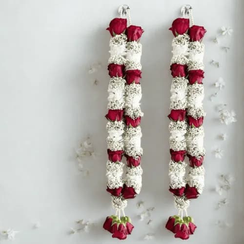 Red & White Rose Wedding Garland (Mala) Set