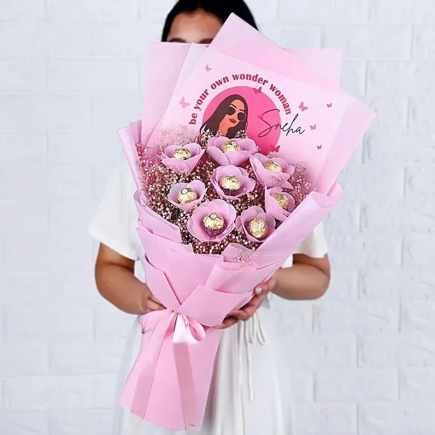Ferrero Rocher Chocolate Bouquet in Pink Wrap