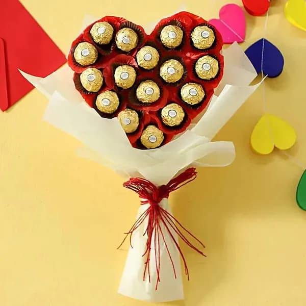 Heart-Shaped Ferrero Rocher Chocolate Bouquet